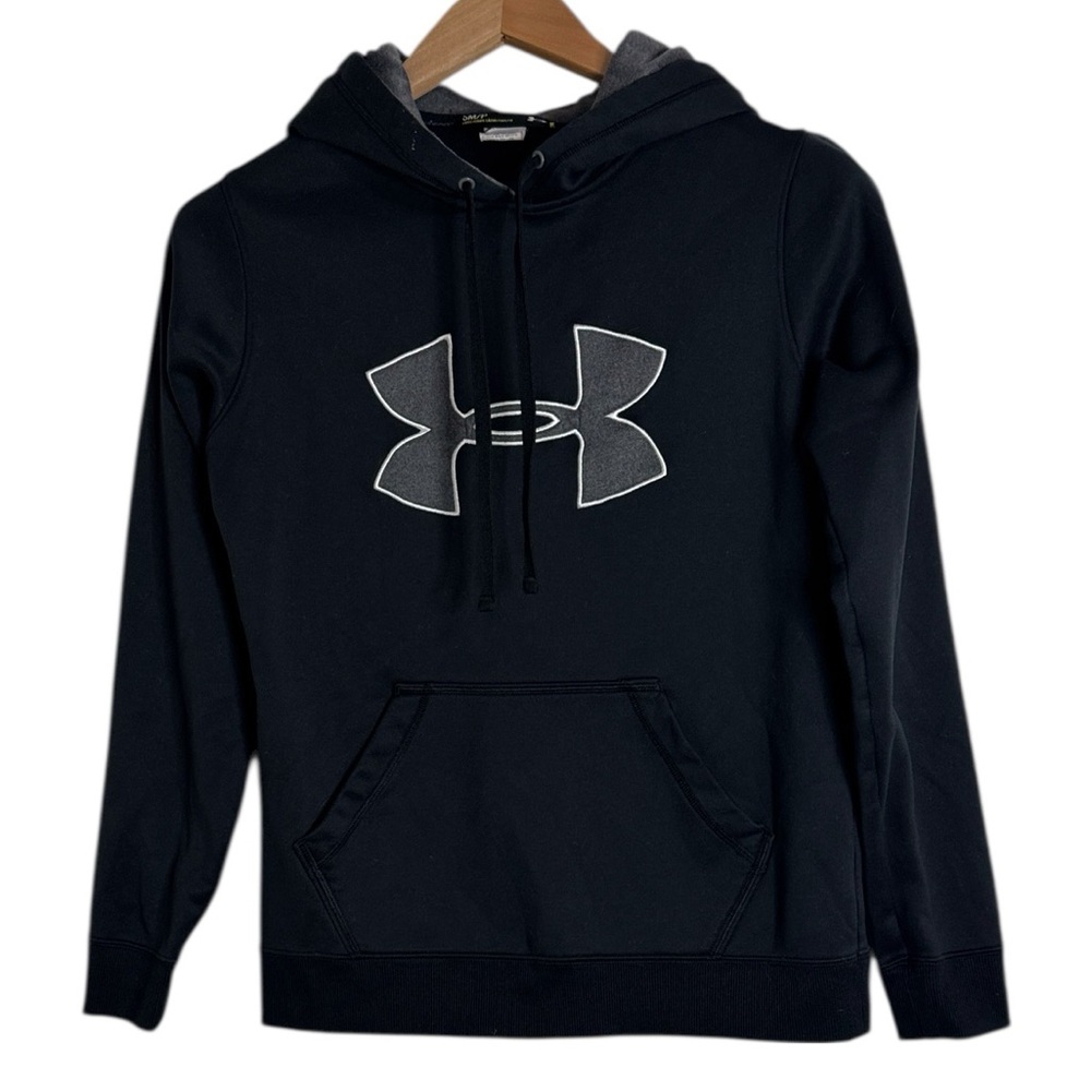 Under Armour Loose Black Gray Logo Hoodie with Kangaroo Pocket size S